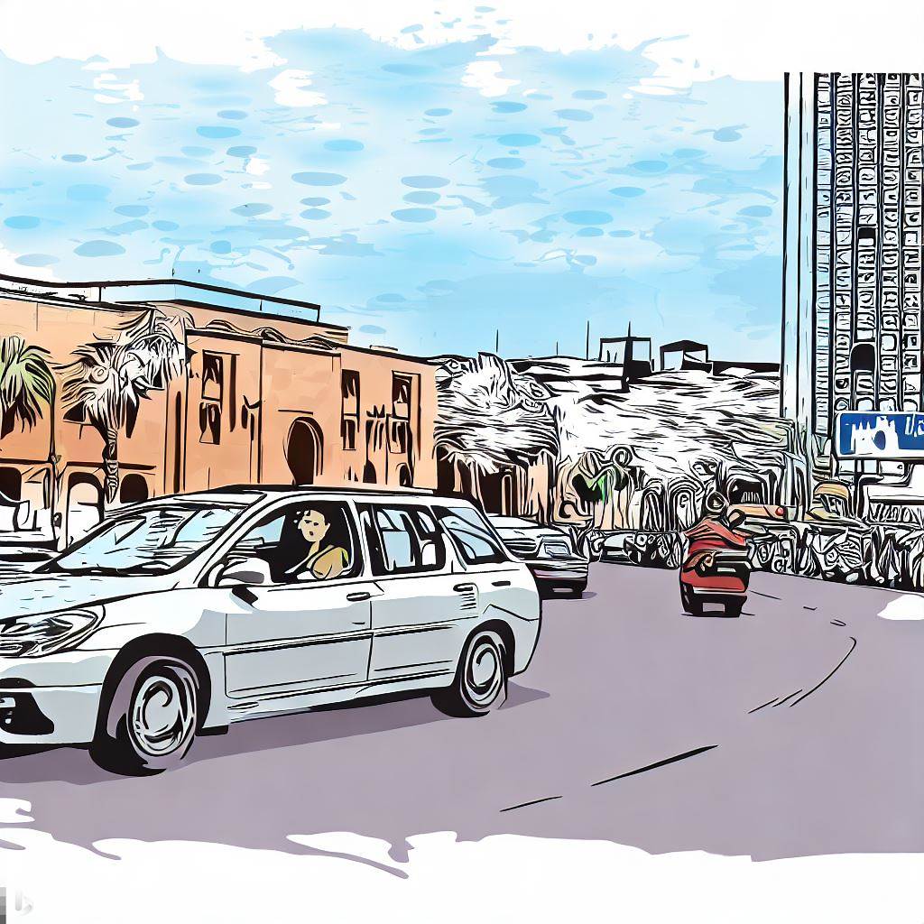 Cartoon image driving in Agadir 