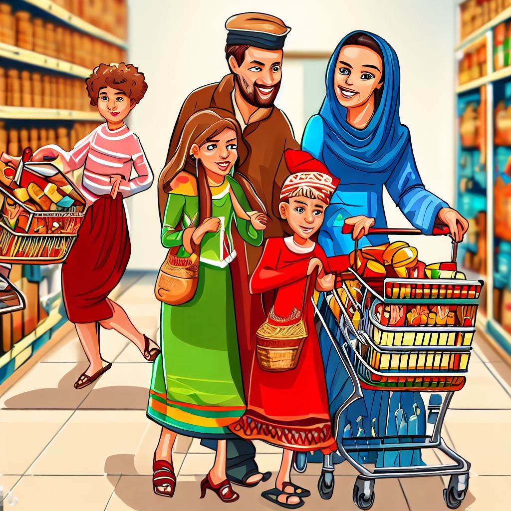 Moroccan family shopping at supermarket